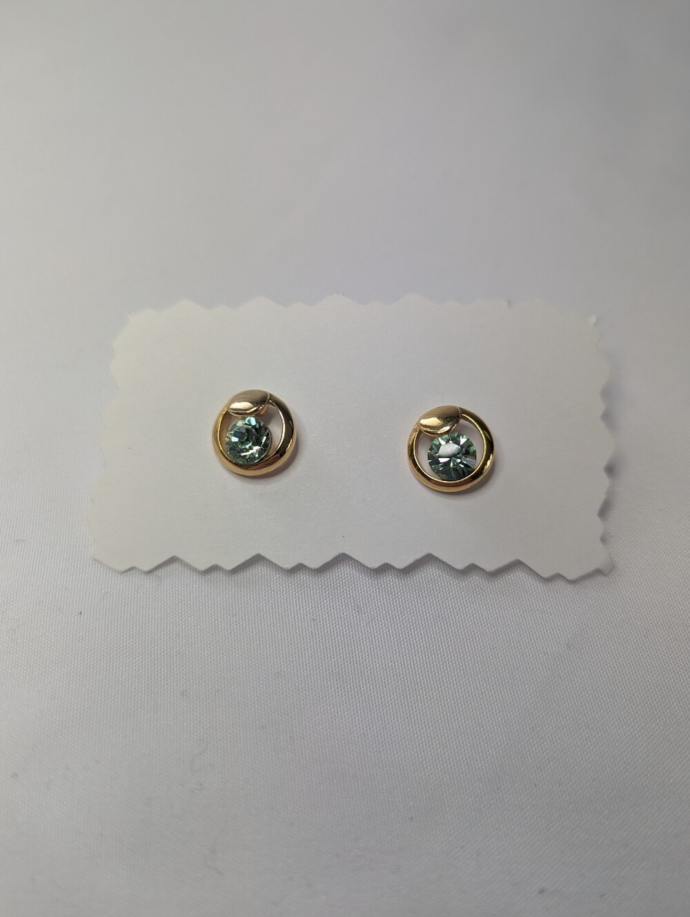 Gold-Tone Aqua Green Crystal Stud Earrings